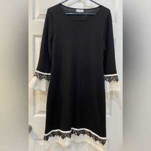 Calvin Klein Long Bell Sleeve Sweater Dress Floral Crochet Trim Women's Size M